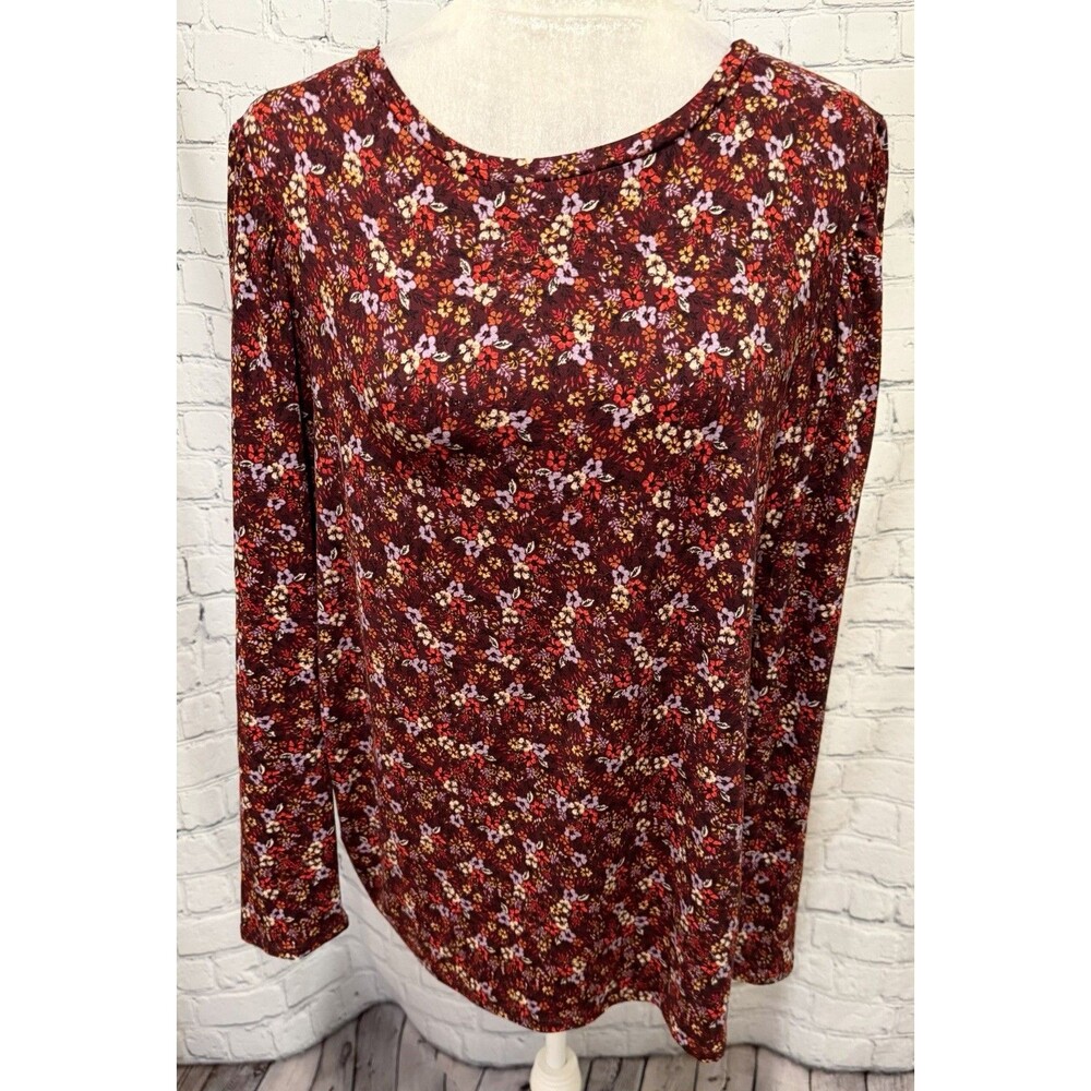Lane Bryant Burgundy Floral Long Sleeve T Shirt Top Size 18/20